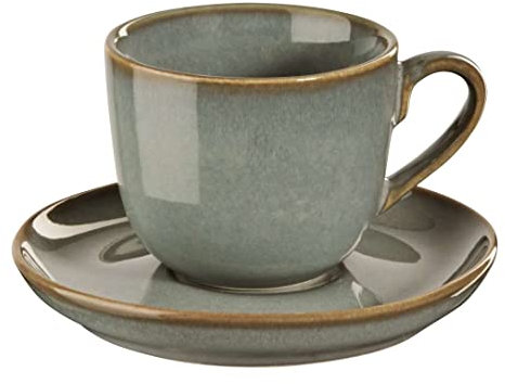 ASA Saisons Eucalyptus Cappuccinotasse mit Untertasse aus Steinzeug in der Farbe Grün 0,23L, Maße: 9cm x 9cm x 7,5cm, 27130175