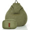 Green Bean 2er Set Indoor Sitzsack + Hocker mit EPS-Perlen Füllung - Fußhocker Fußkissen Sitz-Pouf Bodenkissen Liegekissen Sitzkissen Lounge Chair Sitzhocker Relax-Sessel Bean Bag Grün