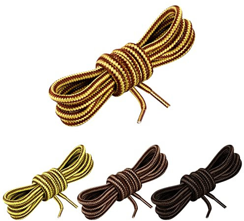 Thboxes 4 Pairs of Round Boot Laces, 120cm Heavy Duty 4mm Shoelaces for Work Boots Hiking Shoes, Brown