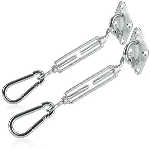 com-four® 6-teiliges Sonnenschutz/Sonnensegel Befestigungs-Set - Montage Zubehör mit Wandhalterung, Karabiner und Spannschraube - verzinkt (06-teilig - Befestigung verzinkt)