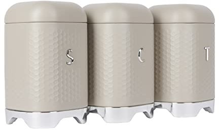 KitchenCraft Tea, Coffee and Sugar Storage Canister, Latte Cream, 11.5 x 11.5 x 19.5cm