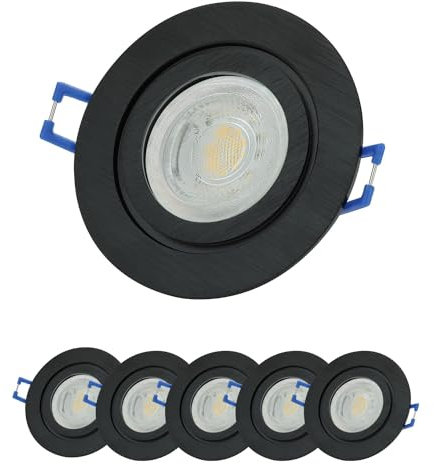 Sweet Led Einbaustrahler Bad Dimmbar,IP44 Aluminium Ø84mm,Feuchtraum Einbauleuchte,Badezimmer,Rund alu,inkl.GU10 7W Warmweiß 530Lm 3000k Warmweiß,Klickverschluß,Einbaurahmen,Einbauspot (Schwarz, 6er)