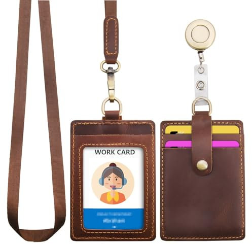 Wonderpool Ausweishalter Kartenhalter Leder mit Abnehmbarer Umhängeriemen Ausweishülle Kartenfächer und Einziehbare für Büro Schule Krankenhaus Ausstellung ID (Kaffee)