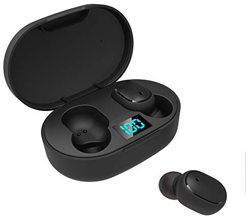 JANOMI Wireless Bluetooth 5.1 Earbuds - Compatible with Apple & Android, Built-in Microphone, 20H Playtime with LED Digital Display Charging Case, IPX4 Rating, Lossless Noise Reduction Earbuds - Black
