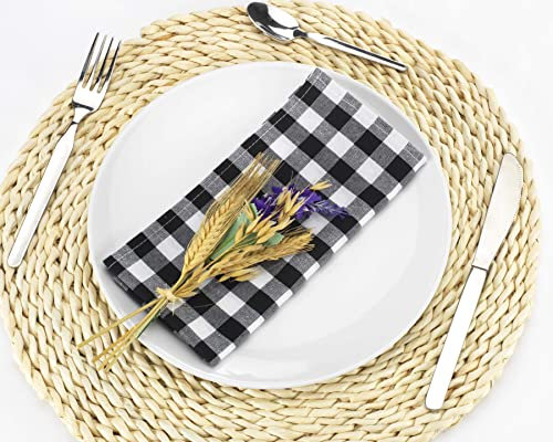 LAN&LAN - Rechteckige, Karierte Tischdecke, Tischtuch für drinnen und draußen; Essen, Camping, Sand und Picknick. mit verschiedenen Größen und Modellen zur Auswahl (Schwarz, 12 Serviettes)