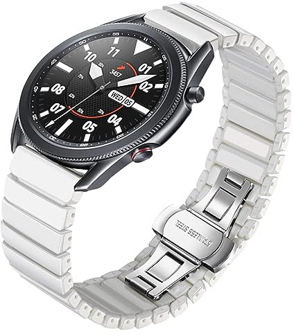 The 5 Shop Uhrenarmband edel Keramik-Armband 20mm 22mm Ersatz Armband weiß Schnellspanner unisex mit Schmetterlingsverschluss luxuriöses keramisches Uhrenband (22mm)