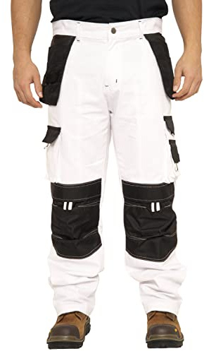 Rider Protec Mens Painters Trousers Decorators Trouser Mens White Cargo Combat Pants Work Trousers Men Working Pants for Men, 38W / 30L