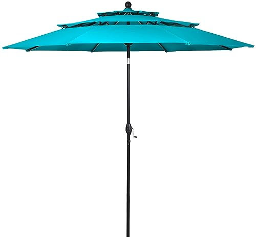 COSTWAY Ombrellone da Giardino 300 cm, Ombrellone Esterno con Inclinazione Regolabile, Ombrellone a 3 Livelli con Manovella 8 Stecche, per Giardino Piscina Cortile (turchese)