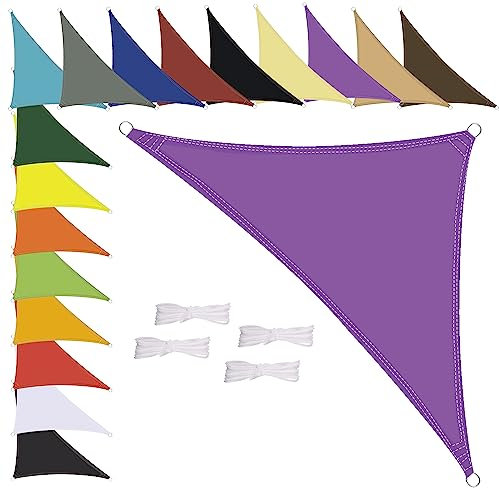 MENGH Sonnensegel Wasserdicht Dreieck, wetterbeständig, Premium Polyester, Viele Längen und Breiten Zur Auswahl inkl Befestigungsseile, 4x4x4m Violett
