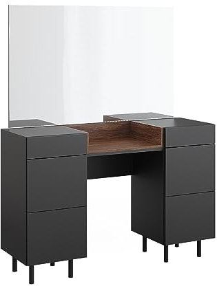 Vicco Schminktisch Anika, Frisiertisch mit Spiegel, Anthrazit/Nussbaum, 120 cm mit Spiegel