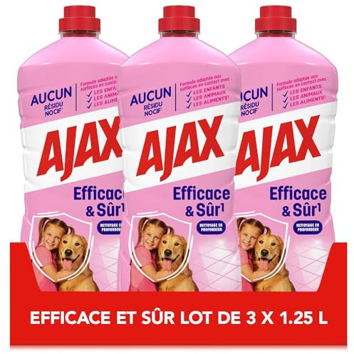 AJAX - Nettoyant Ménager Sol & Multi Surfaces AJAX Efficace & Sûr - Lot de 3 X 1,25L