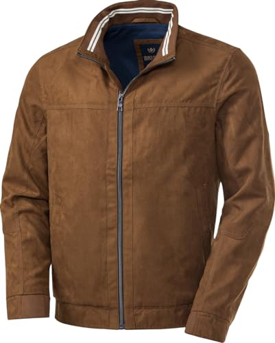 Franco Bettoni Herren Jacke, extraleichte Softvelours-Jacke, pflegeleichte Übergangsjacke in Lederoptik für Männer, Cognac, Gr. 56