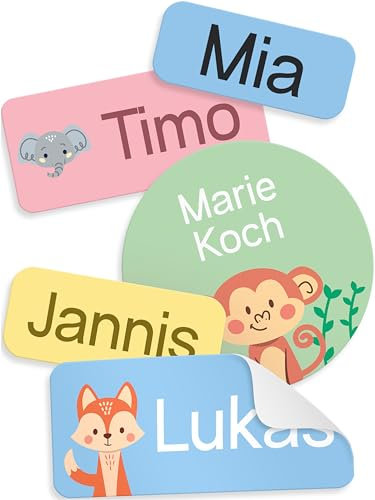 StiKiddo® 125 Stück Namensaufkleber Set für Kinder in der Kita - Personalisierbare Aufkleber, Ideal für Kleidung & Kindergarten, Made in Germany - Blau