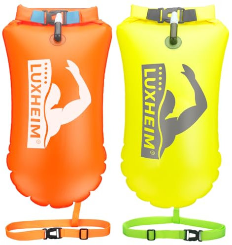2 Pack Swim Buoy Tow Floats for Open Water Swimming Highly Visible Swim Float Dry Bag Waterproof Inflatable PVC Tow Float for Triathlons