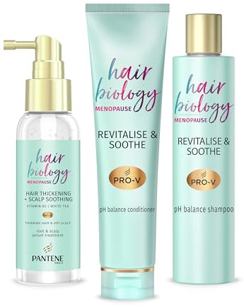 Pantene Menopause Shampoo and Conditioner Set with leave in spray, hair thickening for dry hair and itchy scalp, anti hair loss care, densifies thinning hair, scalp soothing