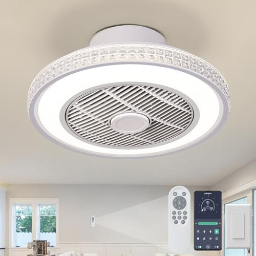 LOKUNM Ventilatore da Soffitto con Luce e Telecomando e APP 40CM Lampadario con Ventilatore da Soffitto per Camera da Letto, Soggiorno, Albergo, Reversibile, Dimmerabile, Temporizzatore, 6 Velocità