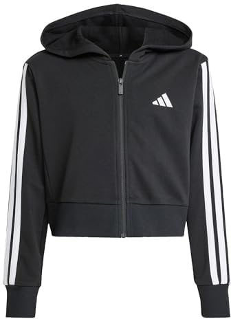 adidas Bambine e Ragazze Essentials Full Zip Crop Hoodie, Black/White, 9-10 Years