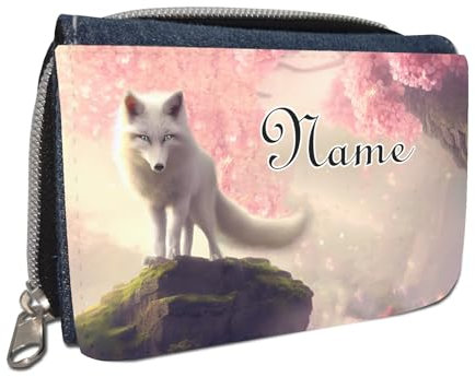 Geldbörse mit Name/Jeans oder Schwarz/Schriftart für Namen wählbar/Geldbeutel Portemonnaie personalisiert für Kinder oder Teenager (Fuchs)
