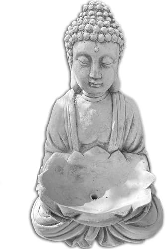 FABRIQ Figurine de Bouddha, pot de fleurs dans la main, décoration de Bouddha, Feng Shui, pot de fleurs, massif, résistant aux intempéries, jardin zen, givré, 30 cm, 6 kg