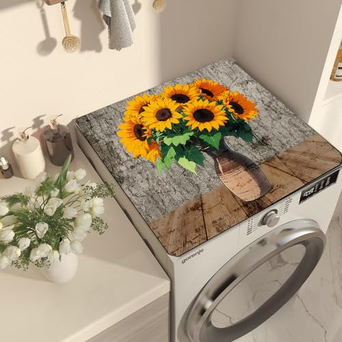 Nouiroy Tapete para lavadora, con diseño floral, para lavadora, secadora, cubierta superior, superabsorbente, para lavadora, microondas, refrigerador (jarrón de girasol)