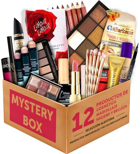 12 Productos de Cosmética y Maquillaje, Perfumeria y Accesorios en Cajita Regalo para Mujer, Valorada en +25 € ideal para sorprender con multimarcas y 12 productos mix variados