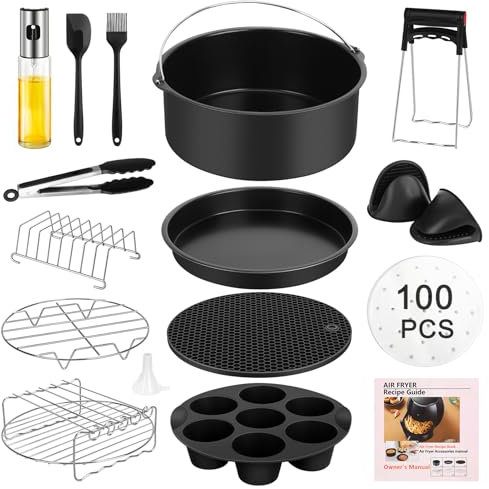 Set di Accessori Friggitrice Ad Aria, 15 Pezzi, Diametro 20 cm, Set di accessori Airfryeradatto per Philips XL, COSORI 5,5 l, Cecotec, Tefal ecc. 3,8 qt-6,8 qt Air Fryer lavabile in (15 pezzi)