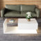 KecDuey Mesa de centro de 105 x 55 x 32,5 cm, mesa auxiliar, mesa de café en color blanco brillante y combinación de colores de madera, mesas de centro con cristal y efecto LED para salón (blanco, 105