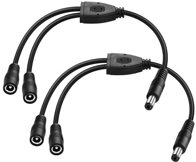 PNGKNYOCN DC 5.5x2.5mm 1 Macho a 2 Hembras Cable Divisor de Alimentación 30CM, Cable Adaptador Divisor Y, para CCTV Cámaras DVR, Tira de Luz LED (2-Pack)