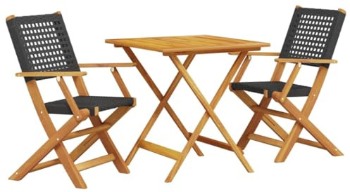 vidaXL 3-TLG. Bistro-Set Schwarz Poly Rattan und Massivholz