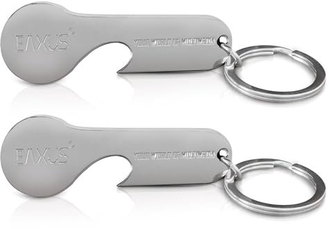 Eaxus® 2er Set Einkaufswagenlöser aus Edelstahl - Hochwertiger Einkaufswagenchip mit Schlüsselanhänger, Silber