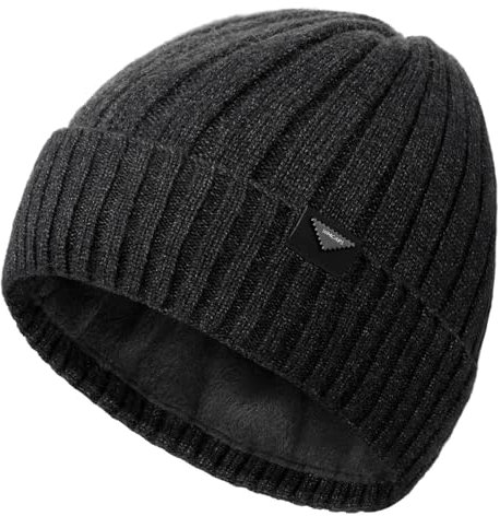 Wmcaps Wintermütze Herren, Beanie Herren mit verdicktem Fleece Futter, Unisex Klassische Mütze mit Bündchen Elastische und weiche Wollmütze Herzerwärmendes Geschenke für Männer Frauen, Dunkelgrau
