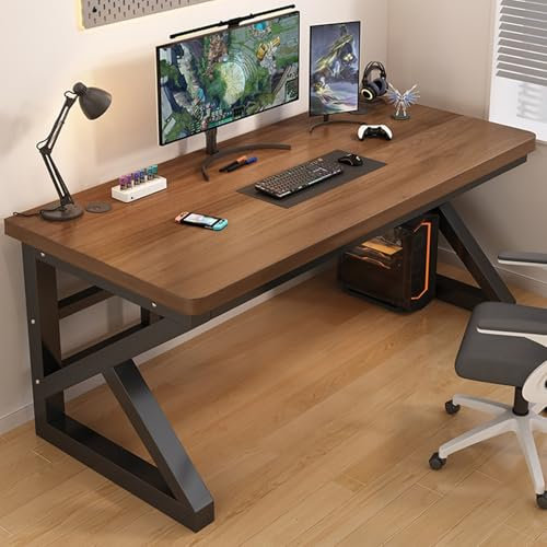 HOLGVE Conference Table, Small Computer Desk, Black Frame Office Meeting Table, Wood Rectangle Seminar Training Table(Walnut,43.3x23.6in/110x60cm)