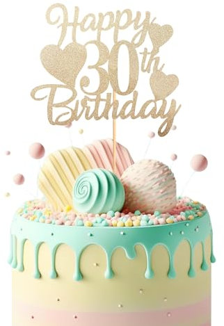 Bliceon Rose Gold Happy 30th Birthday Cake Topper, Glitter Happy 30 Cupcake Topper, Happy 30th Birthday Cake Toppers for Women Themed Party