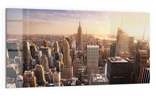 DEQORI Glas-Magnettafel | 100x50 cm cm groß | Motiv New York City Skyline | Memo-Board aus Glas | Magnetboard inkl. Magnete, Stift & Tuch für Küche & Büro | Tafel magnetisch & beschreibbar