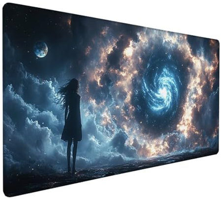 Blau Mousepad XXL 900 x 400 x 3 mm, Groß Gaming Mauspad Karikatur Muster, Schreibtischunterlage rutschfeste Gummibasis, Wasserfest Mouse Pad Vernähte Kanten, Büro Deko, Geschenke für Frauen Z-14