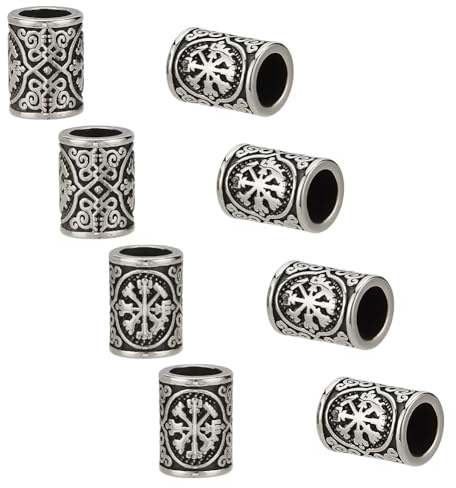 UNICRAFTALE 8Pcs Paracord Bead Metal Lanyard Spacer Stainless Steel European Beads Large Hole Beard Bead Hair Column Beads for Hair Beard Bracelets Jewelry Making Hole 8mm