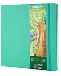 tumuarta Quadratisches Aquarell-Tagebuch, 300 g/m², 25 % Baumwolle, 21 x 21 cm, Kaltpressung, 24 Blatt, säurefrei, mikroperforiert, Aquarellpapier, Notizbücher zur Verwendung als Reise-Skizzenbuch und