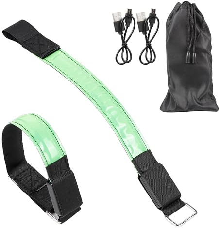 Fuworance 2X LED Leuchtarmband Sicherheitsleucht Ring wasserdichte Slap Running Light Bänder Armring Sicherheitsarmbänder Reflektierende Laufbekleidung für Nachtsicherheit USB Lade Armbänder Grün