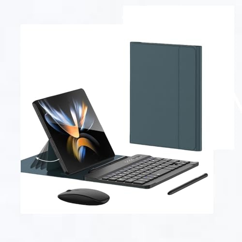 Clavier sans Fil+ Étui de Protection en Cuir Pliable+ Stylet + Souris Bluetooth pour Galaxy Z Fold 4 / Fold 3 Accessoires pour Smartphone pour Le Bureau et Le Divertissement (Vert)