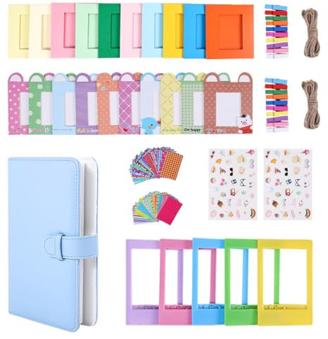 Kit d'accessoires pour appareil photo instantané compatible avec Fujifilm Instax Mini 9, 8, 11, 12, 70, 90, avec mini album photo, cadres de film, cadres muraux, autocollants de border (bleu)