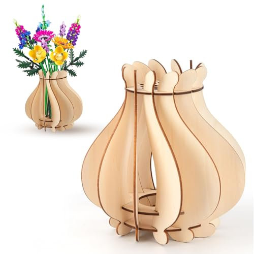 Yamobi 1 vaso in legno per fiori Lego, vaso di fiori per bouquet, supporto in legno per rose Lego, fiori di ciliegio, girasole, tulipani, narcisi, loto