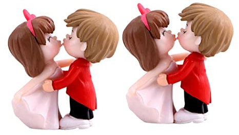 ibasenice 2 Paare Hochzeitsdekorationspuppe Feen Mini-Kuchen Paar Küssen Ornament Figuren Miniatur Gartenfee Mini Dollhouse Karikatur Romantische Hochzeit Kuss-Puppen-Ornamente Plastik