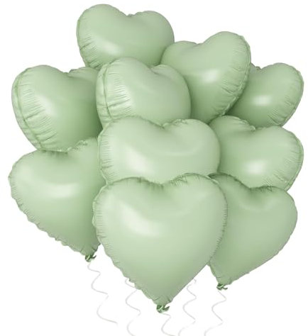 Herz Folienballon Grün, 10 Stück 18 Zoll Salbeigrün Herz Folien Luftballons Heliumfolie Herzförmige Ballons für Geburtstag Babyparty Hochzeit Verlobung Valentinstag Dekorationen