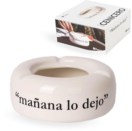 Fisura – Weißer Aschenbecher mit Spruch “Mañana lo dejo”. Originelles Accessoire aus Keramik mit lustigem Text für Küche, Innenbereich oder Terrasse. Maße: 10 x 10 x 4 cm