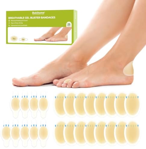 Bukihome Cerotti idrocolloidali in gel(25 pezzi)-Cerotti impermeabili per vesciche su piedi, dita dei piedi e delle mani-Prevenzione delle vesciche in gel per viaggi, escursioni,Variety Pack