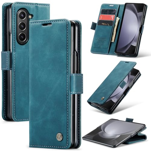 Azororo Coque pour Samsung Galaxy Z Fold 5 5G Premium Housse Cuir Protection Pochette Rabat Portefeuille Flip Case Porte Magnétique Coque Étui pour Samsung Galaxy Z Fold 5, Bleu Vert