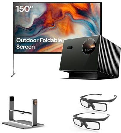 Valerion Outdoor Cinema Bundle - Includes Valerion Pro2 4k Projector + 150 Outdoor Potable Screen + Desktop Gimbal Stand + 3D Glasses