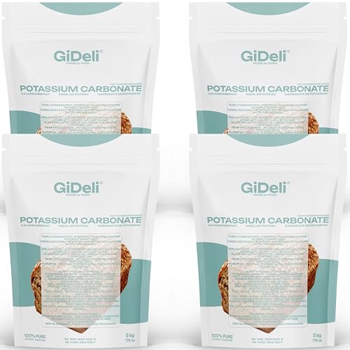 GiDeli Kaliumcarbonat Pottasche 20 kg in 4 Beuteln - Lebensmittelqualität | Traditionelles Triebmittel für Lebkuchen und Flachgebäck, auch für Sauerteig und Kaliseife