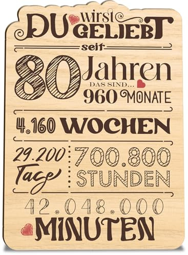 Generisch 80 Geburtstag Karte Du wirst 80 Geburtstag Holzkarte - Geburtstagskarte mit Umschlag - liebevoll gestaltete Geburtstag-Karte zum 80. Ehrentag, kreative Geschenkidee für Freunde und Familie