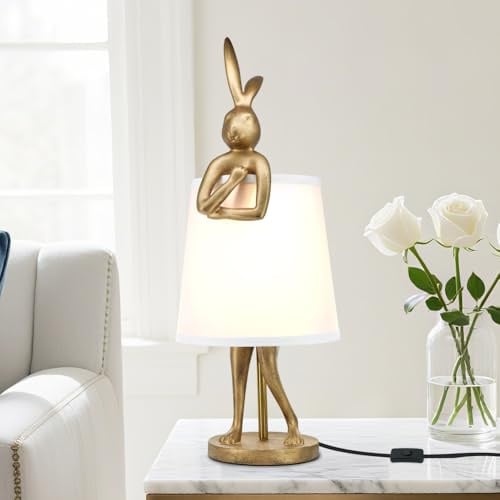 Niedliche Hasen Nachttischlampe,Leselampe und Schreibtischlampe,Resin | E27 Sockel,Knopfschalter,Kinder Tischlampe für Dekoration,Für Kinderzimmer,Büro,Wohnzimmer und Schlafzimmer
